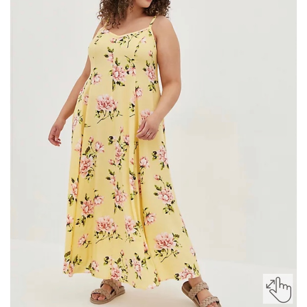 YELLOW FLORAL MAXI CHALLIS TRAPEZE DRESS